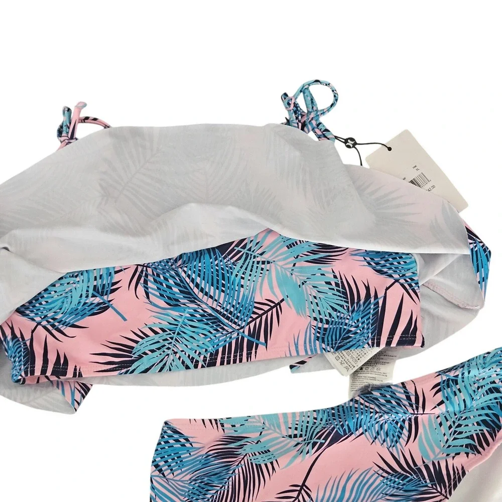 Hurley Girls XL 13-15Y‎ Pink Blue Tropical Palm 2-Piece Bikini Swimsuit NEW
